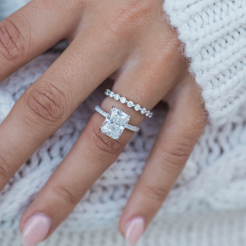Stunning Radiant Cut Simulated Diamond Wedding Set In Sterling Silver