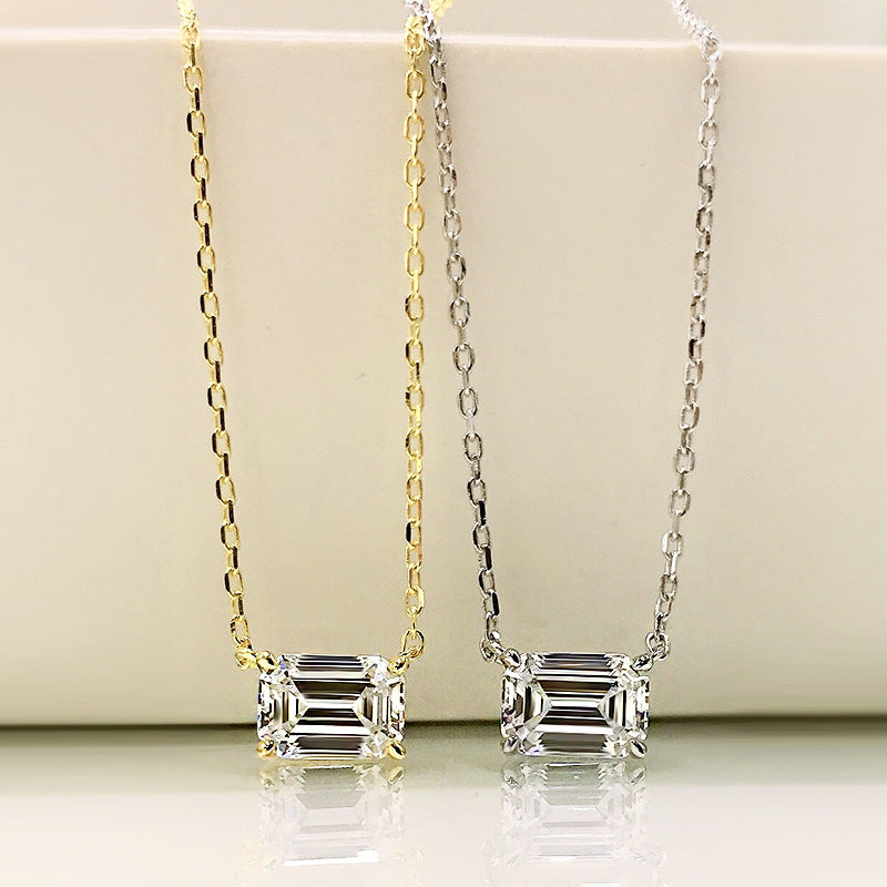 Simple Emerald Cut Pendant Necklace In Sterling Silver