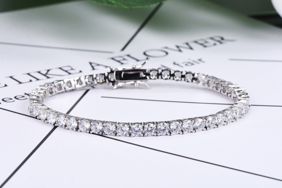 Romantic Simple White Round Cut Tennis Bracelet for Women In Sterling Silver
