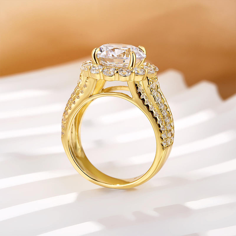 Ahabobo Unique Halo Design Round Cut Engagement Ring In Sterling Silver