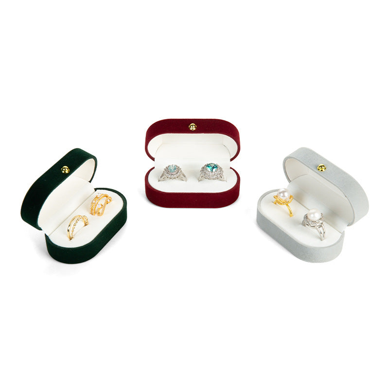Ahabobo Rounded Gold Buckle Velvet Double Ring Box