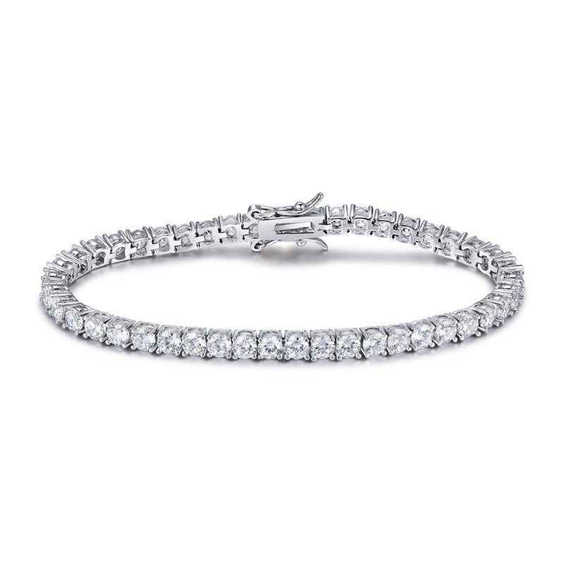 Romantic Simple White Round Cut Tennis Bracelet for Women In Sterling Silver