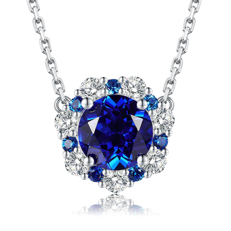 2.0 Ct Vintage Halo Round Cut Blue Sapphire Women's Pendant Necklace