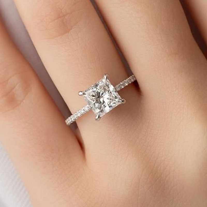 Sparkle Square Princess Cut Engagement Ring For Women In Sterling Silver