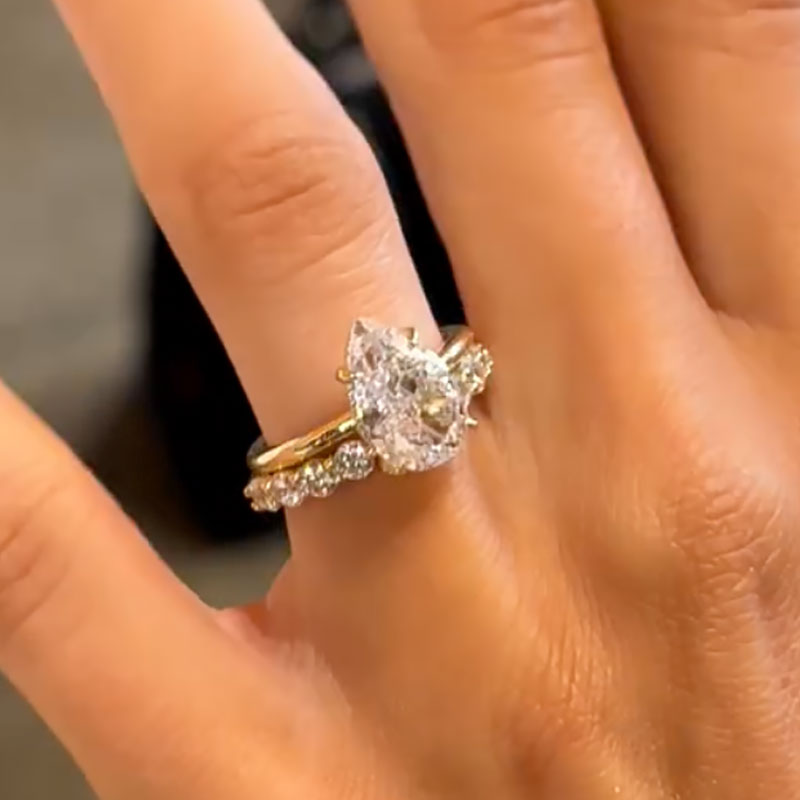 Ahabobo Classic Yellow Gold Pear Cut Wedding Ring Set In Sterling Silver