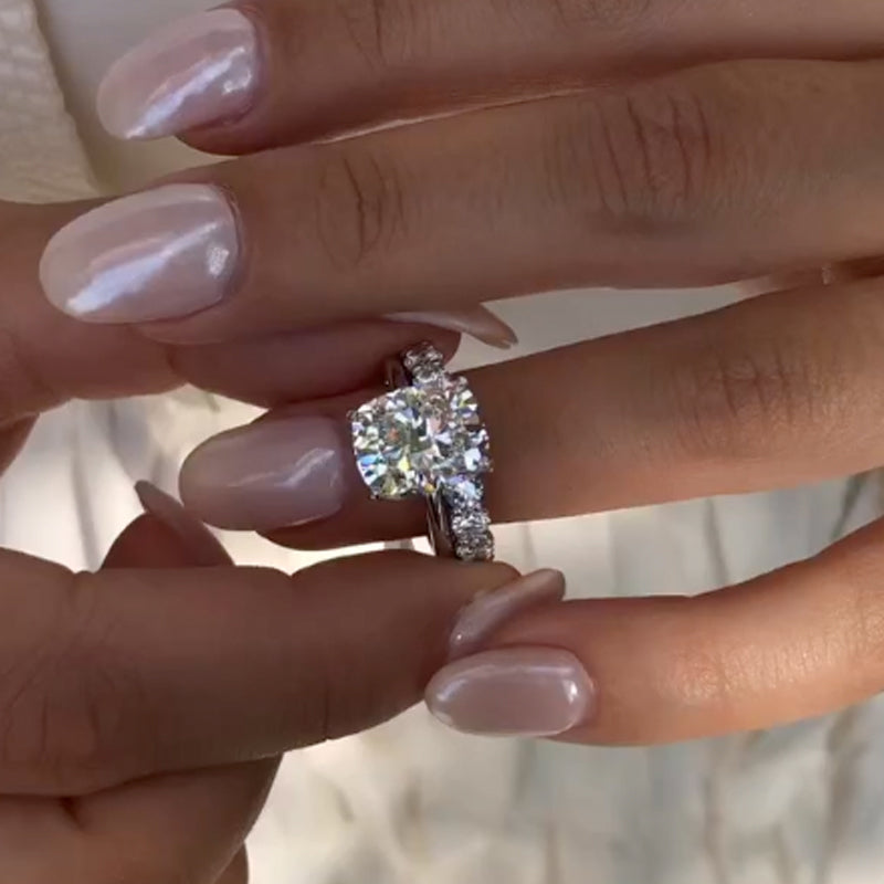 Sparkle Crushed Ice Cushion Cut Wedding Set For Women In Sterling Silver
