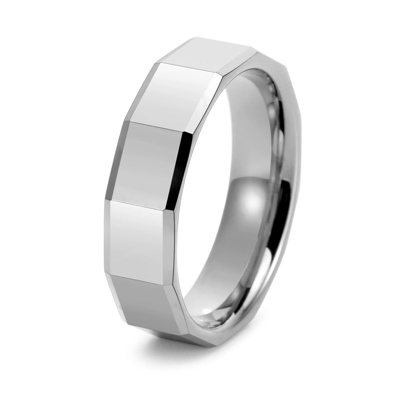Ahabobo Classic Tungsten Carbide Faceted Men's Wide Wedding Band