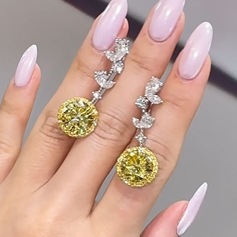 6.0Ct Two-tone Yellow Stone Round Cut Drop Earrings