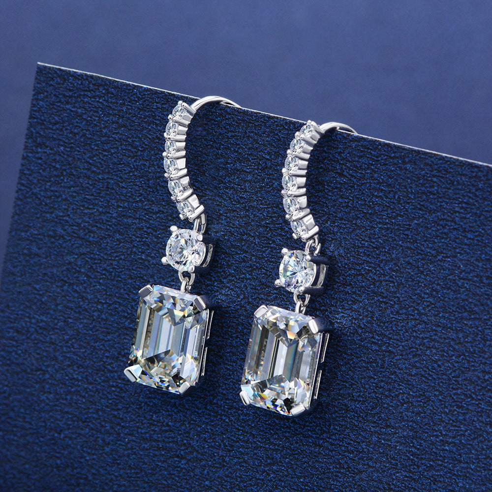 6.0Ct Emerald Cut Simulated Diamond Drop Earrings In Sterling Silver