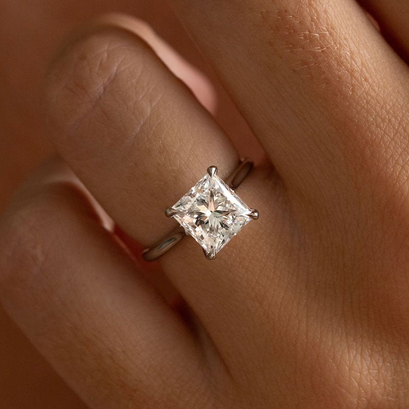 Classic Square Princess Cut Engagement Ring for Women In Sterling Silver