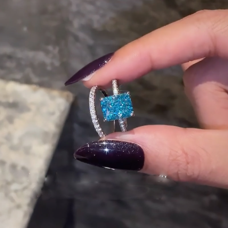 Ahabobo 3.5 Carat Radiant Cut Blue Sapphire Wedding Ring Set In Sterling Silver