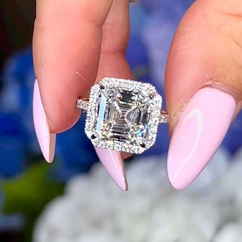 Unique Halo Asscher Cut Travel Wedding Ring
