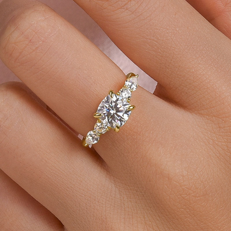 Ahabobo Moissanite 2.0 Carat Cushion Cut Five Stone Engagement Ring In Sterling Silver