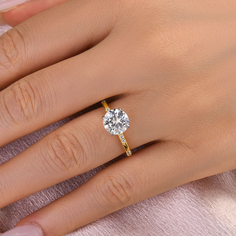 Ahabobo Elegant Moissanite Two-Tone 2.0 Carat Round Cut Engagement Ring