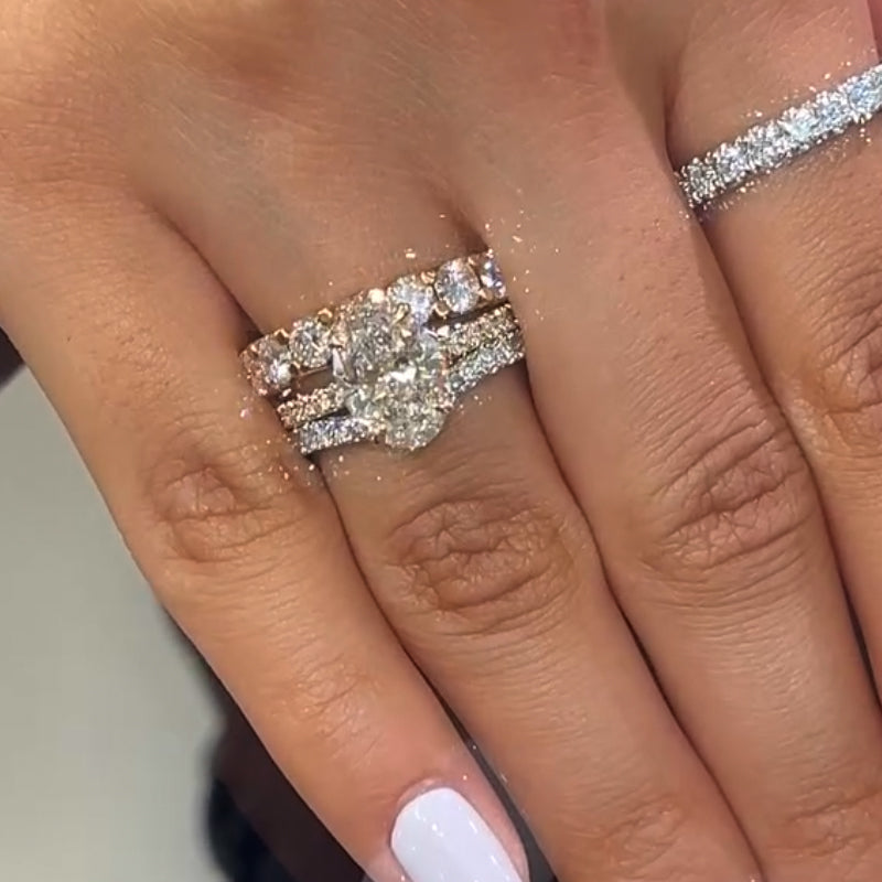 Ahabobo 3PC Oval Cut Wedding Ring Set With Luxurious Wedding Bands