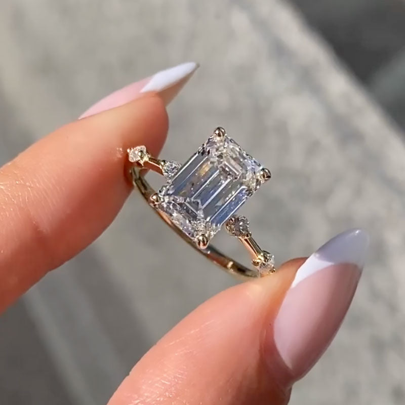Ahabobo Unique Emerald Cut Engagement Ring For Women