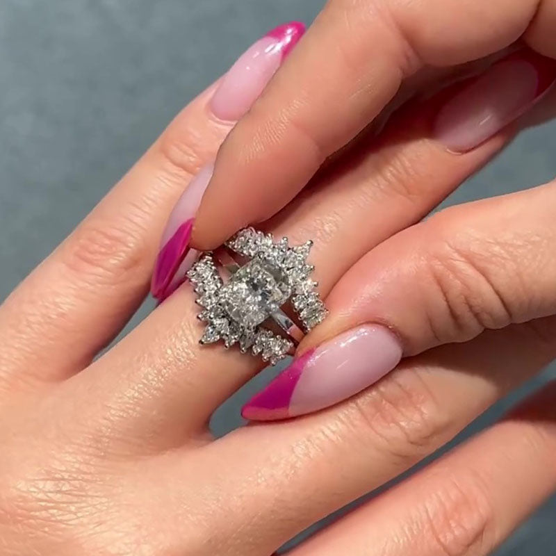 Ahabobo Vintage 4.0CT Cushion Cut Insert Ring Set For Women
