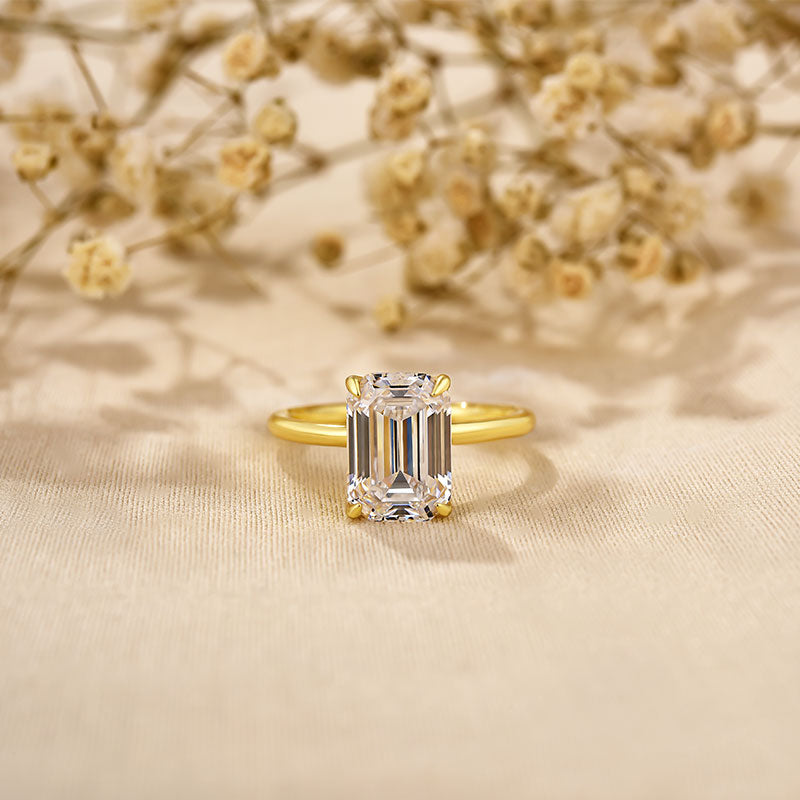 Yellow Gold Emerald Cut 3.5 Carat Solitaire Engagement Ring For Her