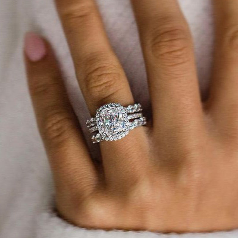 Gorgeous Halo Cushion Cut Women's Wedding Set In Sterling Silver