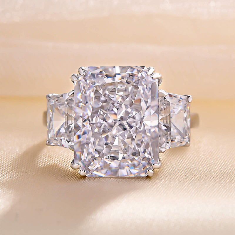 Luxurious Radiant Cut Three Stone Women's Engagement Ring In Sterling Silver