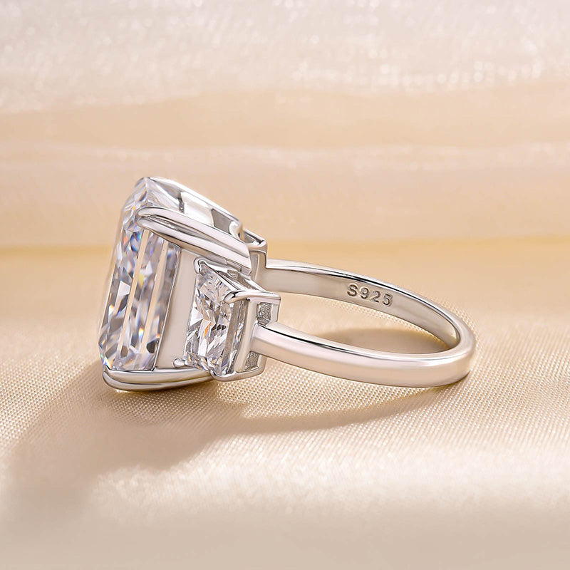 Luxurious Radiant Cut Three Stone Women's Engagement Ring In Sterling Silver