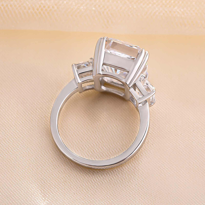 Luxurious Radiant Cut Three Stone Women's Engagement Ring In Sterling Silver