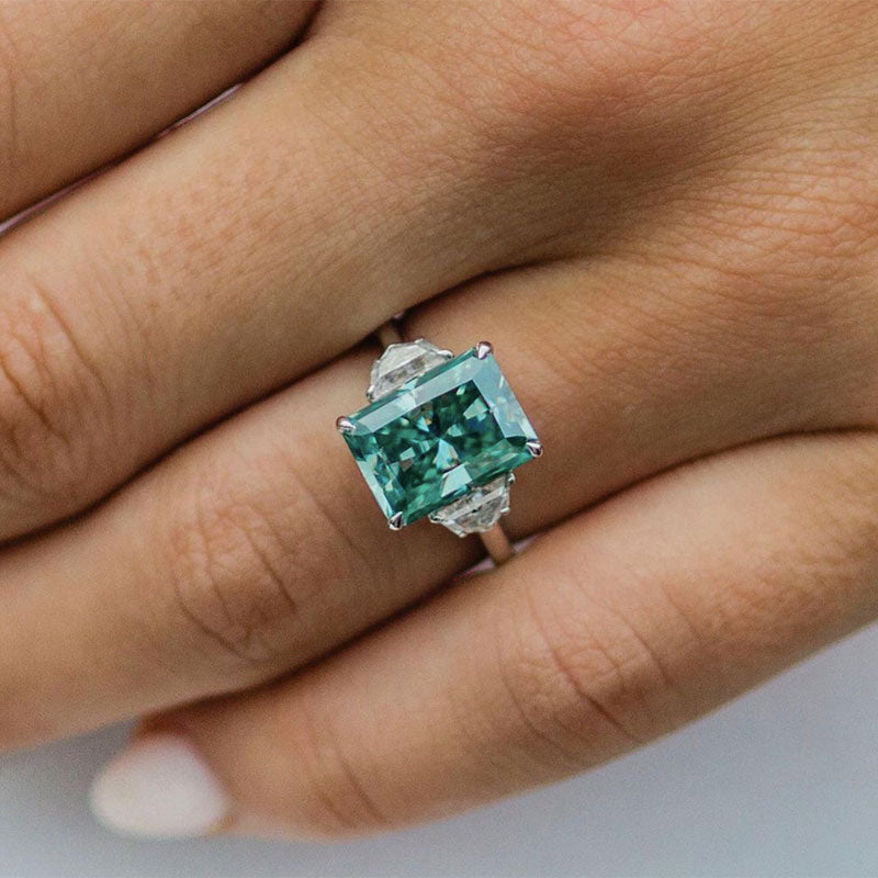 Gorgeous Paraiba Tourmaline Radiant Cut Three Stone Engagement Ring