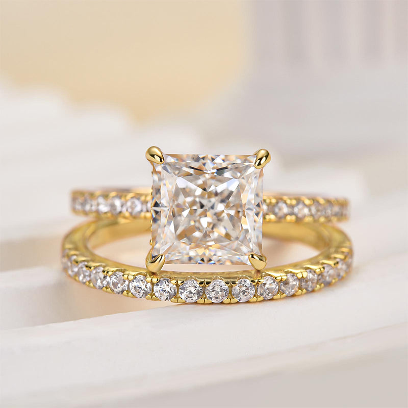 Elegant Square Princess Cut Wedding Ring Set For Women In Sterling Silver