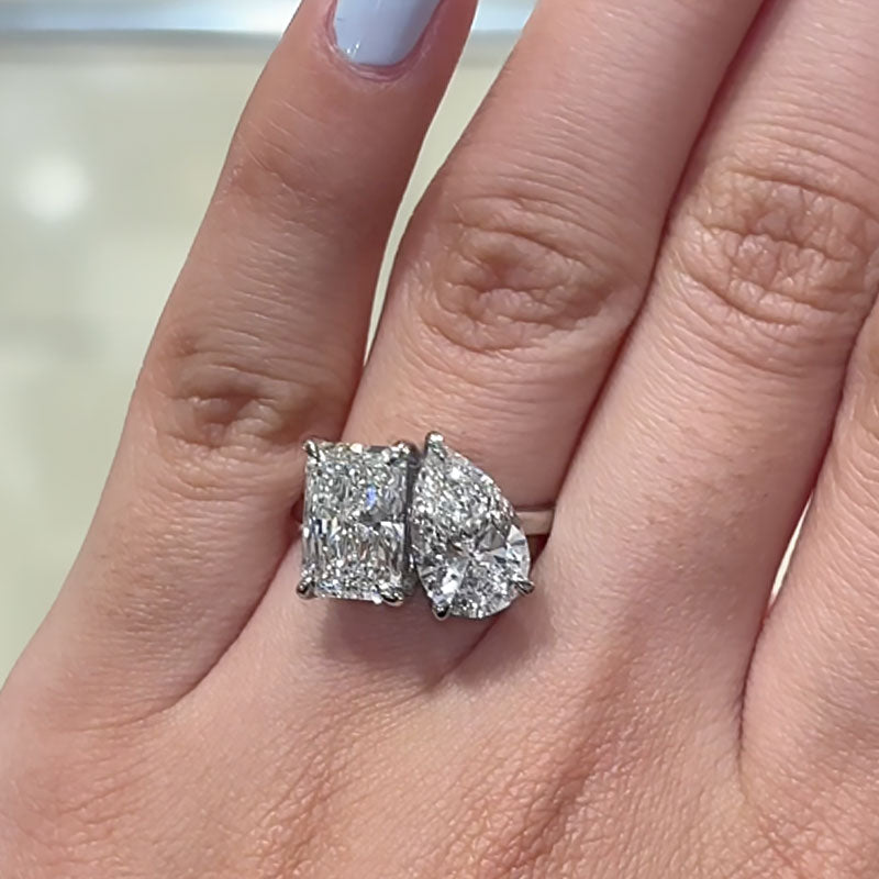 Ahabobo Toi et Moi Radiant & Pear Cut Engagement Ring In Sterling Silver