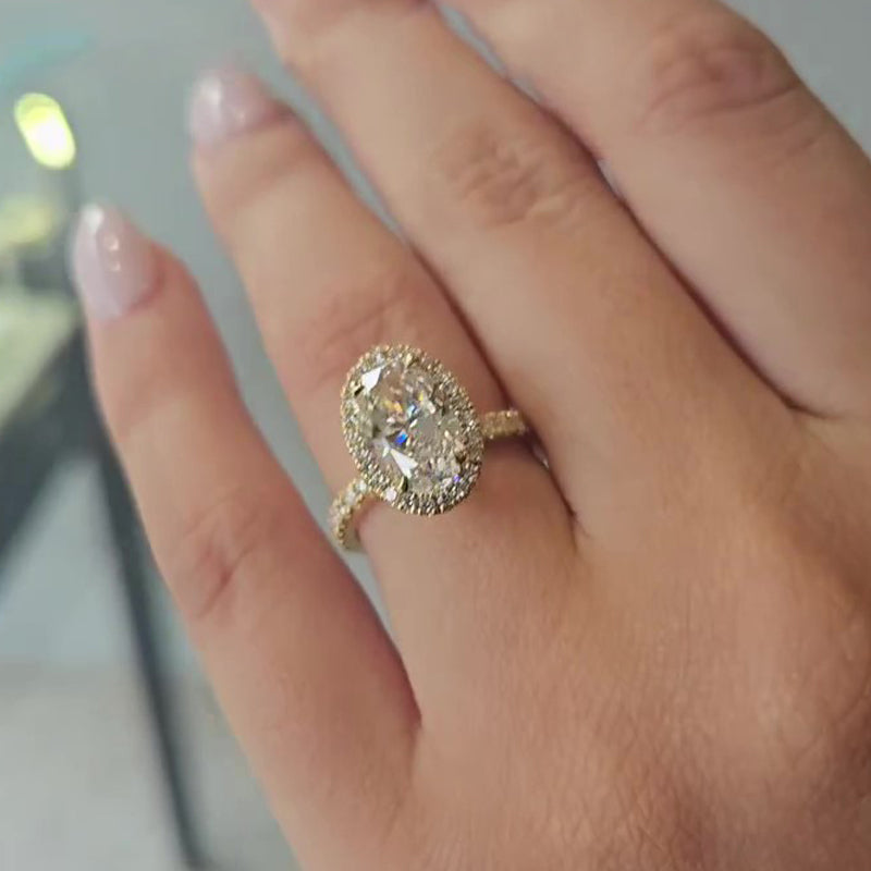 Lovely Halo Oval Cut Engagement Ring For Women In Sterling Silver