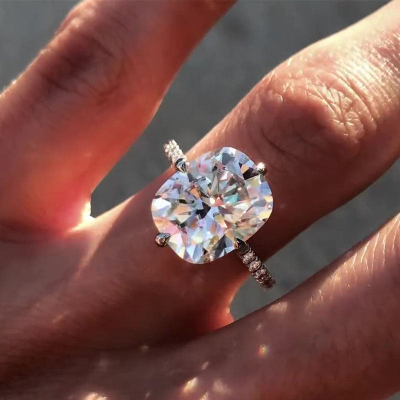 Ahabobo Elegant 6.0 Carat Cushion Cut Engagement Ring In Sterling Silver