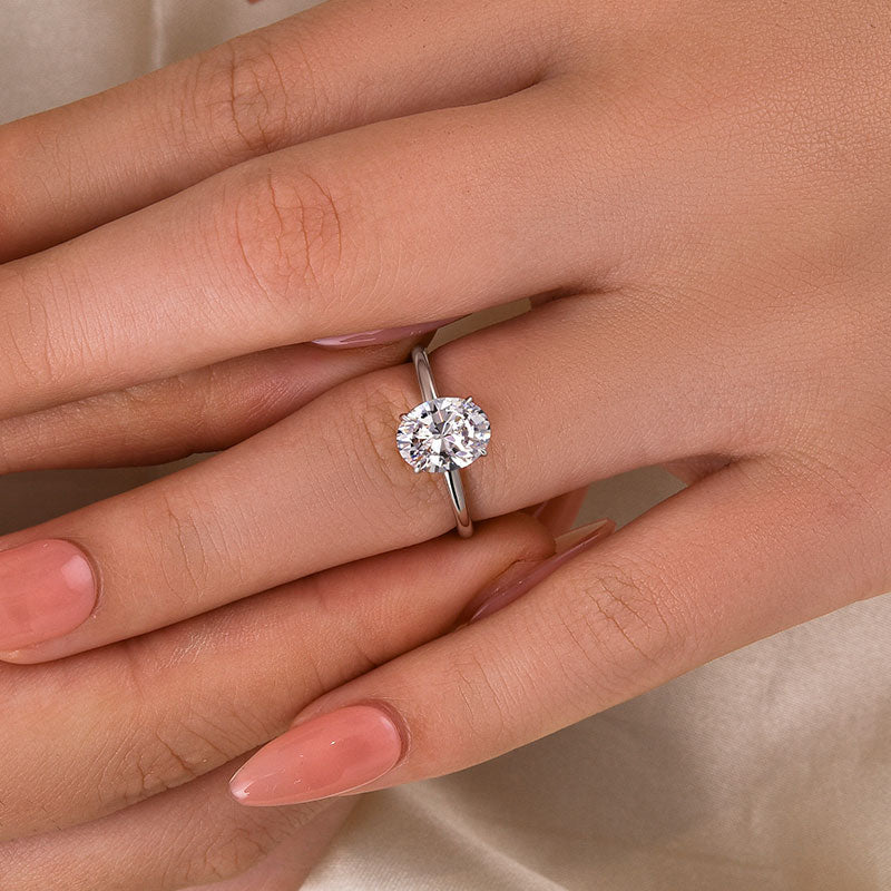 Ahabobo Sparkle Oval Cut Engagement Ring For Women In Sterling Silver