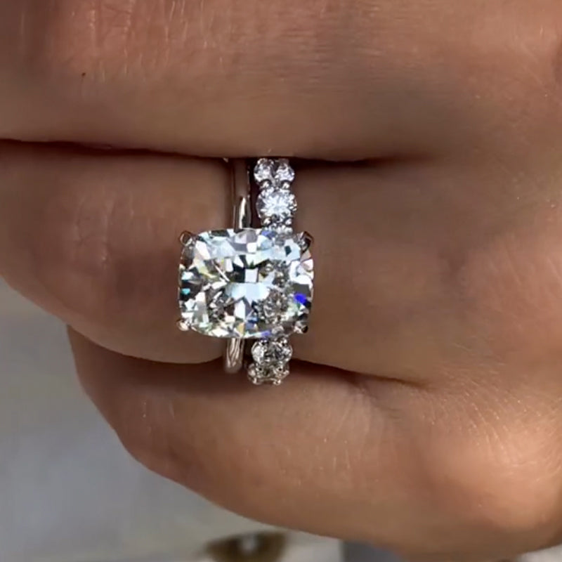 Sparkle Crushed Ice Cushion Cut Wedding Set For Women In Sterling Silver