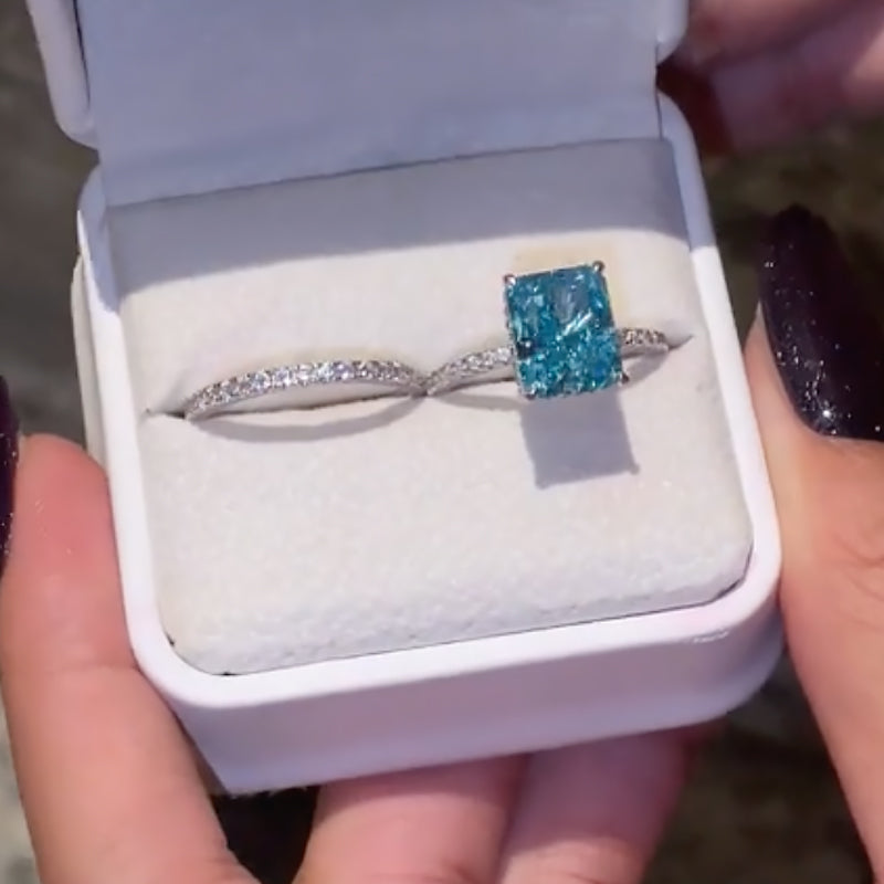 Ahabobo 3.5 Carat Radiant Cut Blue Sapphire Wedding Ring Set In Sterling Silver