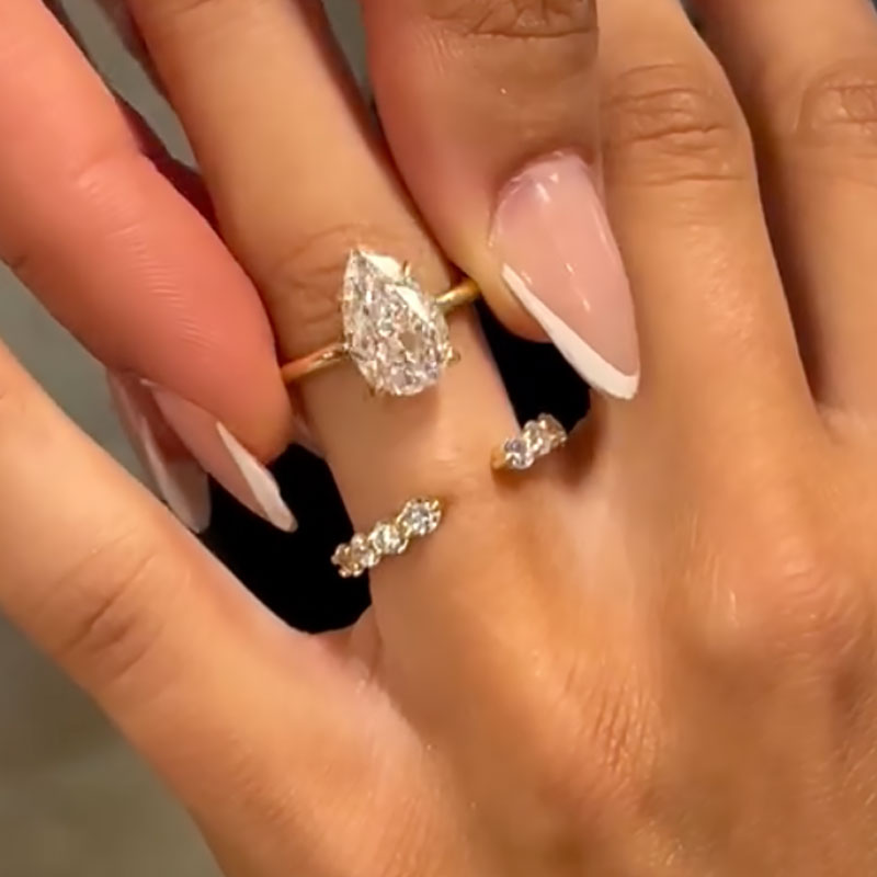 Ahabobo Classic Yellow Gold Pear Cut Wedding Ring Set In Sterling Silver