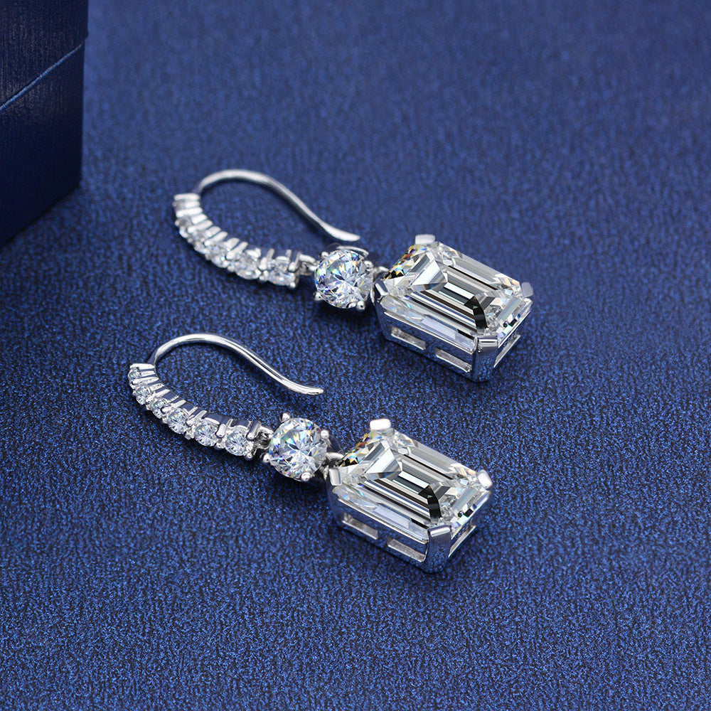 6.0Ct Emerald Cut Simulated Diamond Drop Earrings In Sterling Silver