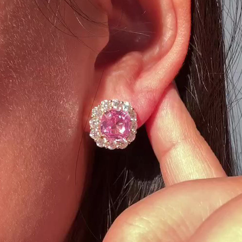 2.2Ct Lovely Pink Stone Cushion Cut Women's Stud Earrings