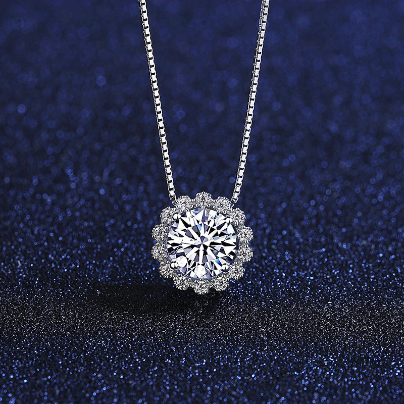 1.0 Ct Round Cut Moissanite Snowflake Pendant Female Necklace In Sterling Silver