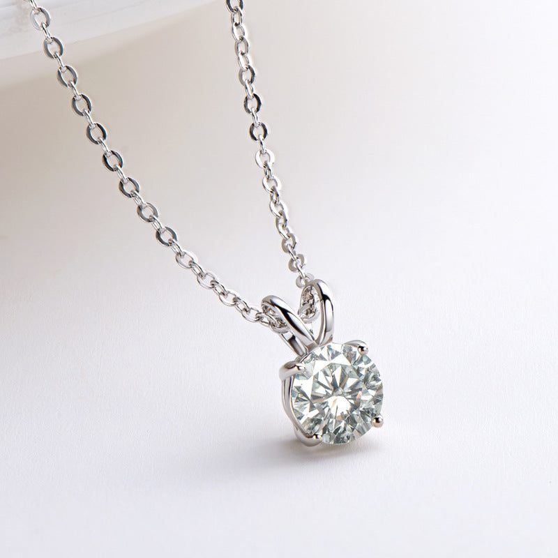 1.0Ct Moissanite Lovely 4 Prong White Gold Round Cut Pendant Necklace