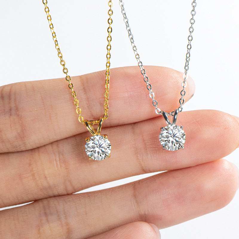 1.0Ct Moissanite Lovely 4 Prong Yellow Gold Round Cut Pendant Necklace