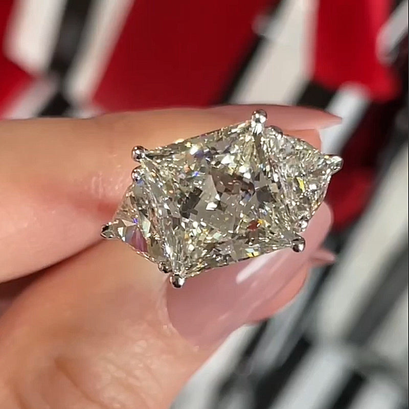 Exclusive Crushed Ice Radiant Cut Three Stone Engagement Ring