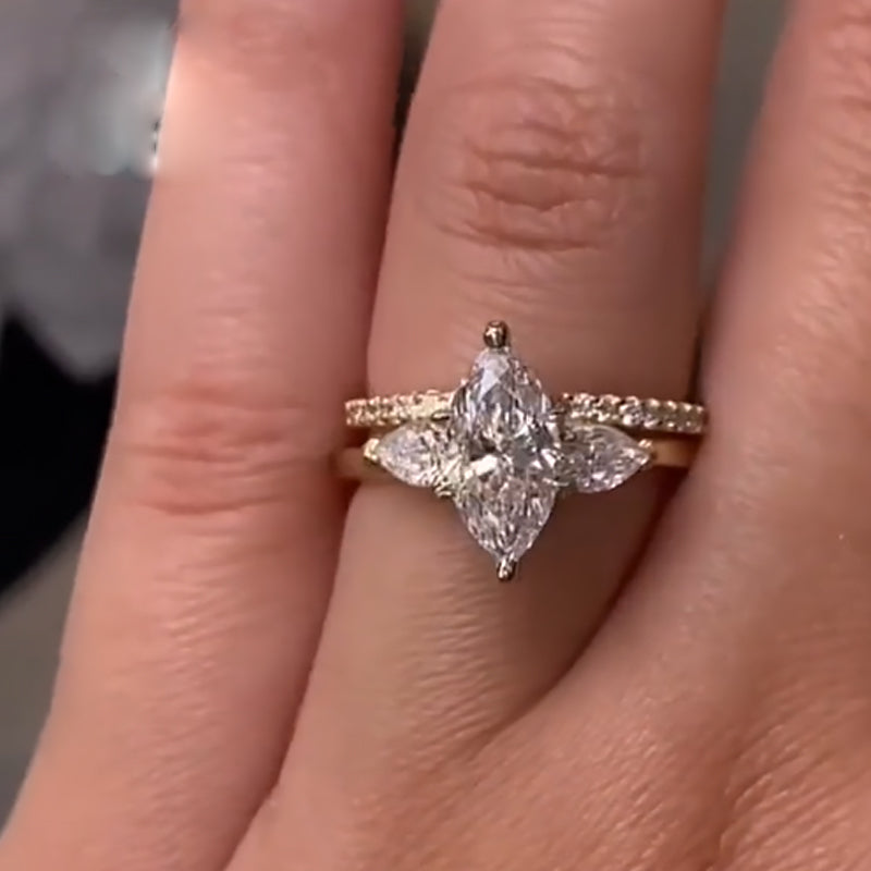 Ahabobo Unique Marquise Cut Insert Wedding Ring Set For Women