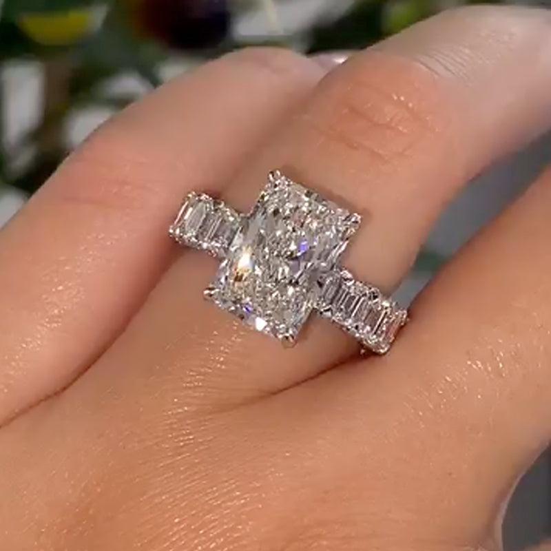 Luxurious 5.0 Carat Radiant Cut Engagement Ring With Emerald Cut Band