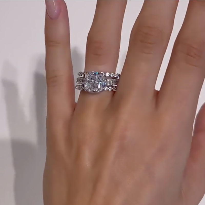 Ahabobo 3PC 4.5 Carat Cushion Cut Wedding Ring Set With Round Cut Wedding Bands