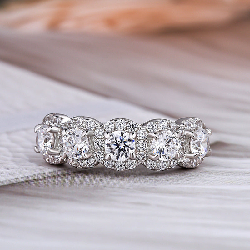 Halo Round Cut Five Stone Anniversary Ring for Her