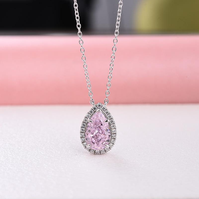 Elegant Halo Pear Cut Pink Sapphire 2PC Jewelry Set In Sterling Silver