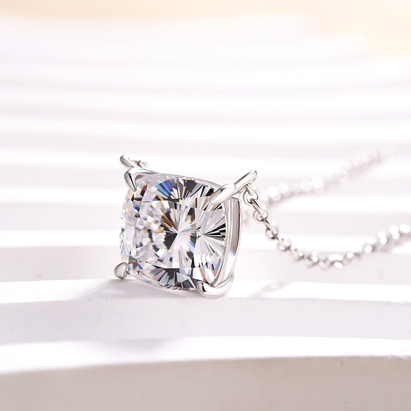 4.0 Carat Classic Cushion Cut Pendant Necklace In Sterling Silver