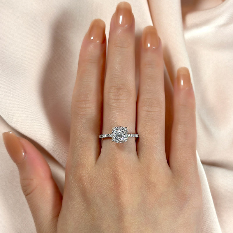 Ahabobo Classic 3.0Ct Cushion Cut Engagement Ring In Sterling Silver