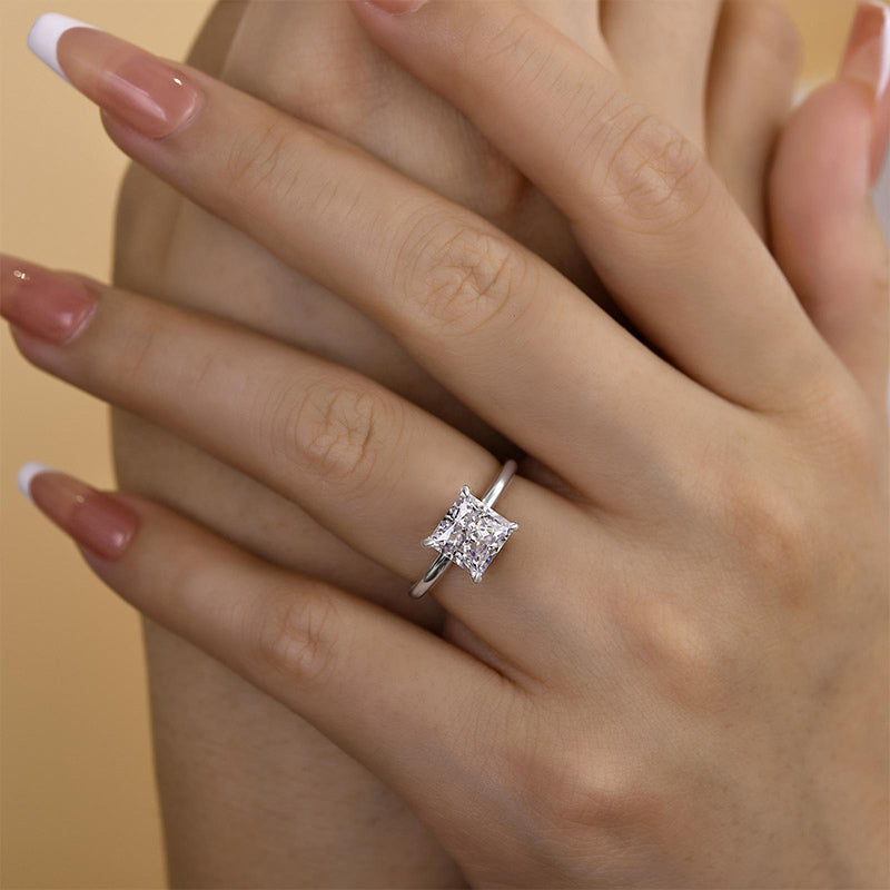 Classic Square Princess Cut Engagement Ring for Women In Sterling Silver