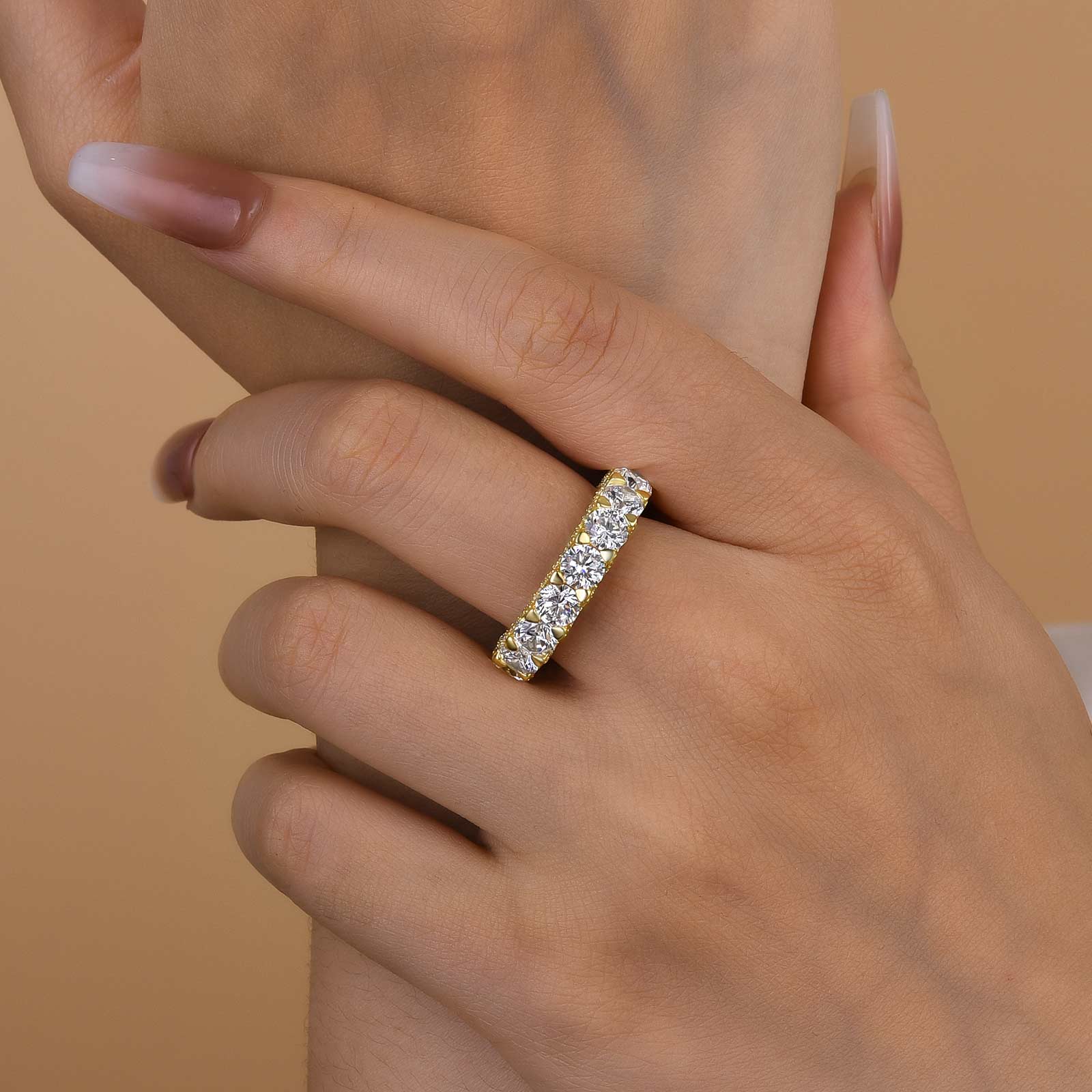 Eternity Round Cut Simulated Diamond Wedding Band for Her In White Gold
